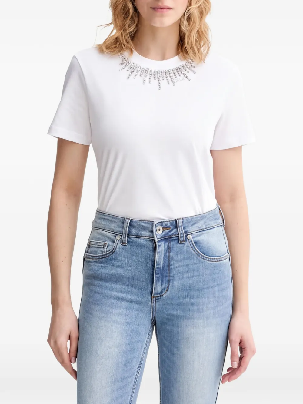 Karl Lagerfeld T-shirt verfraaid met kristallen Wit