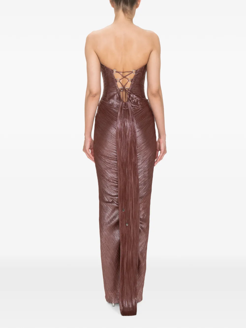Maria Lucia Hohan Alessandra geplooide strapless maxi-jurk Bruin