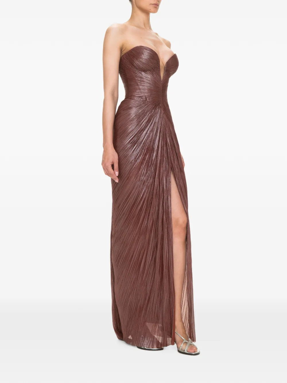Maria Lucia Hohan Alessandra geplooide strapless maxi-jurk Bruin