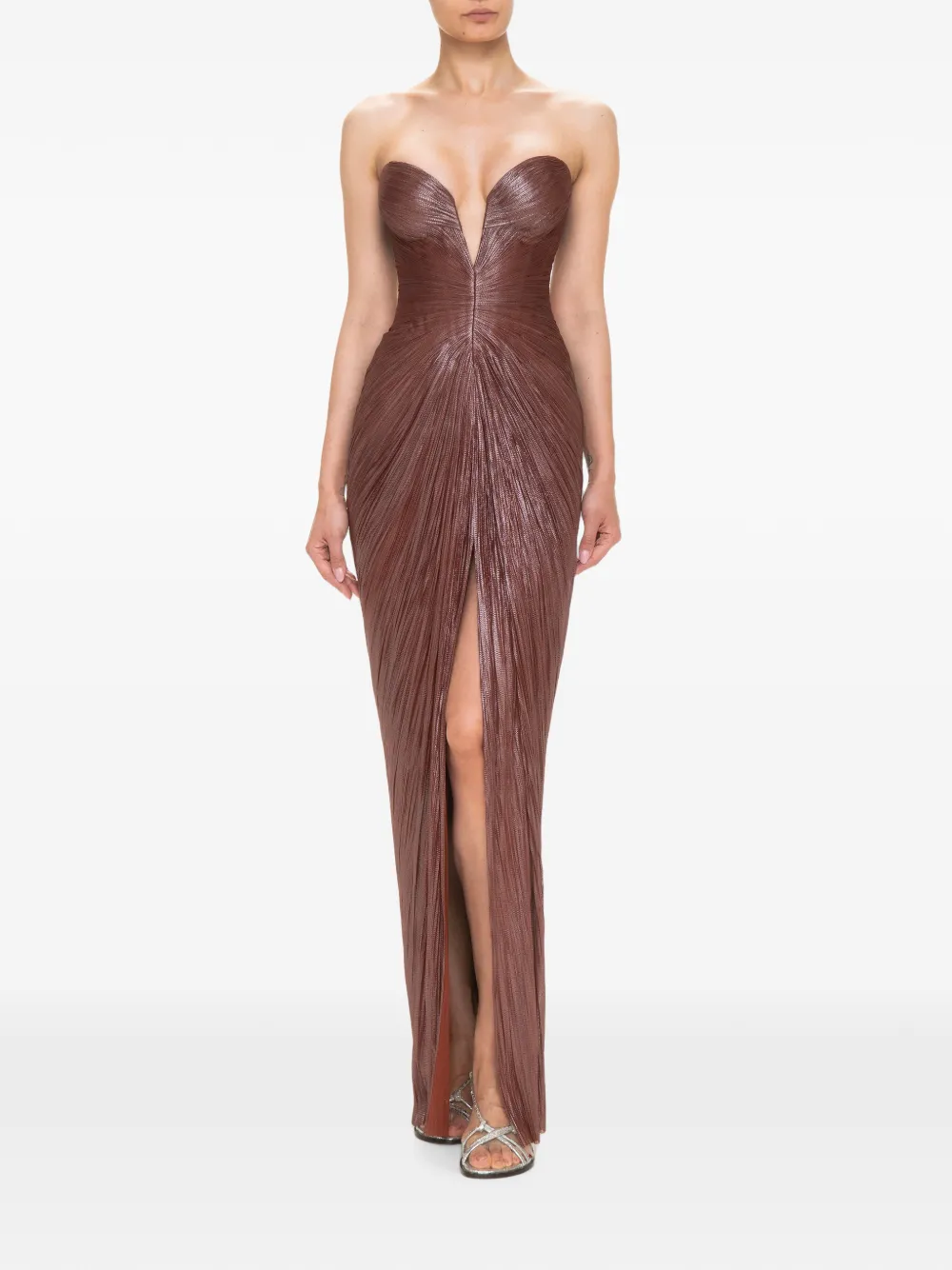 Maria Lucia Hohan Alessandra geplooide strapless maxi-jurk Bruin