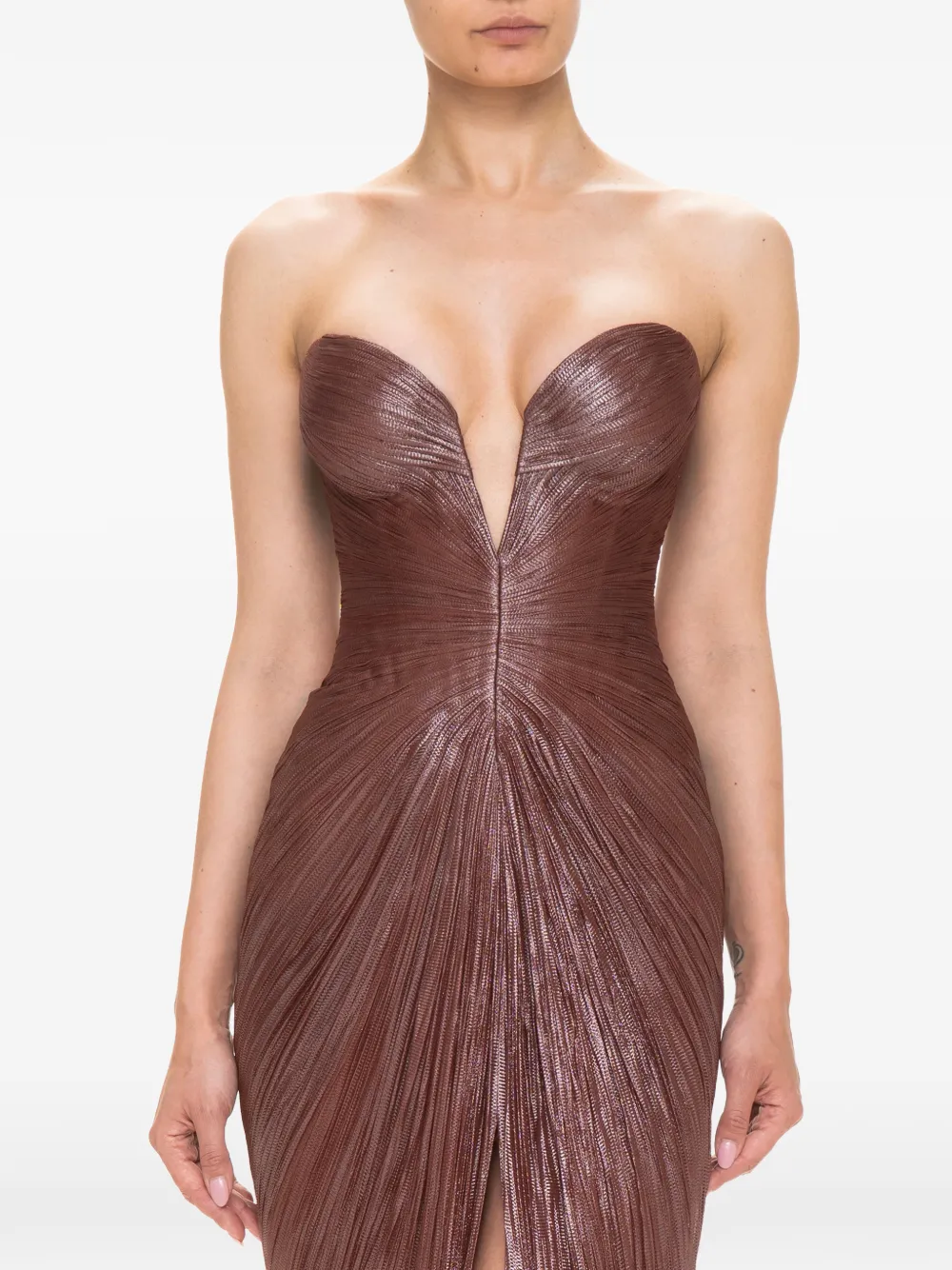 Maria Lucia Hohan Alessandra geplooide strapless maxi-jurk Bruin