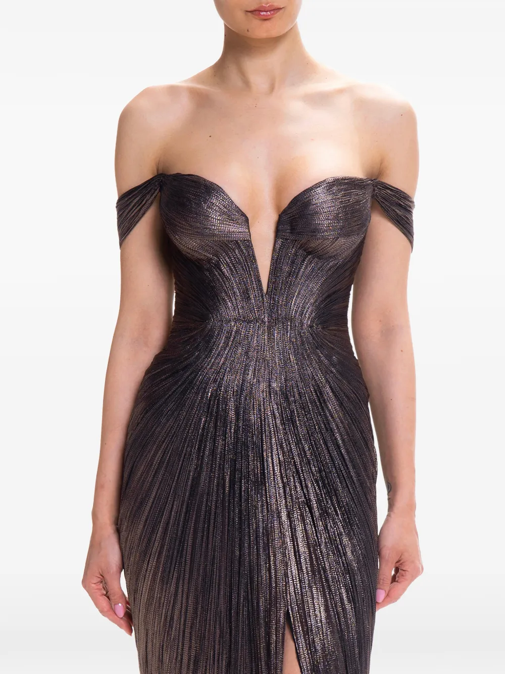 Maria Lucia Hohan Off-shoulder plooi-jurk Bruin