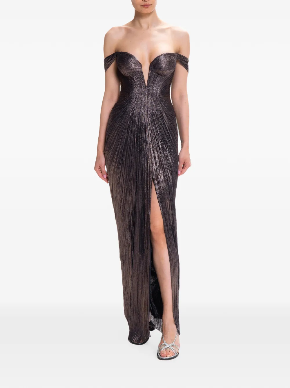 Maria Lucia Hohan Off-shoulder plooi-jurk Bruin