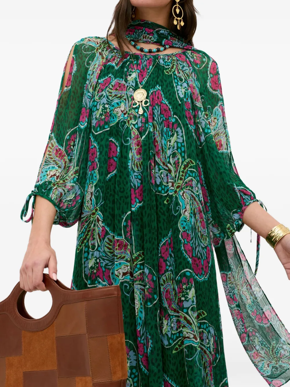 Rixo Hayden midi-jurk met vlinderprint Groen