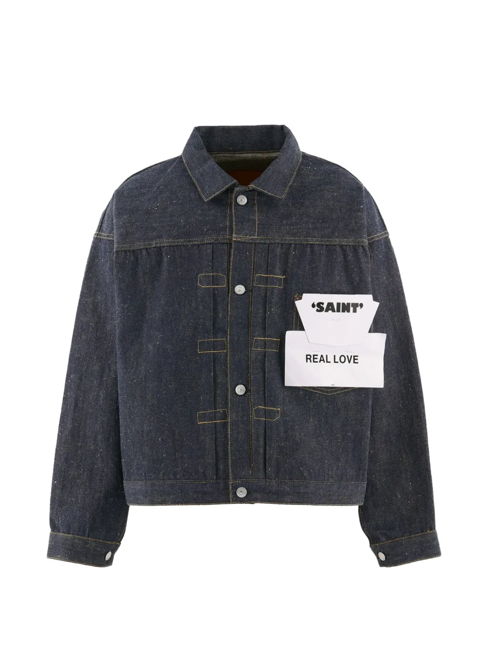 SAINT MXXXXXX pleated cinch-strap denim jacket - Blu