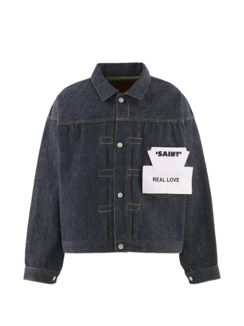 SAINT MXXXXXX pleated cinch-strap denim jacket