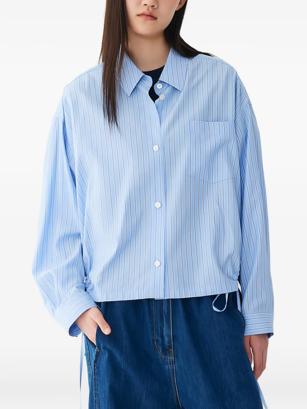 TOMBOY Gestreepte blouse met strikdetail Blauw