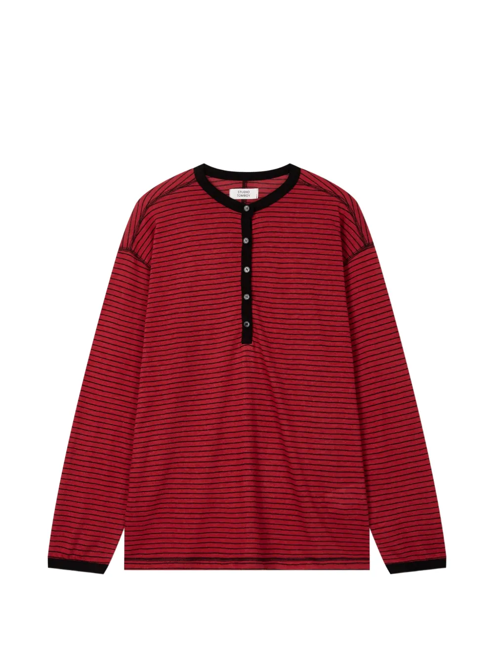 TOMBOY striped henley-neck T-shirt - Rosso