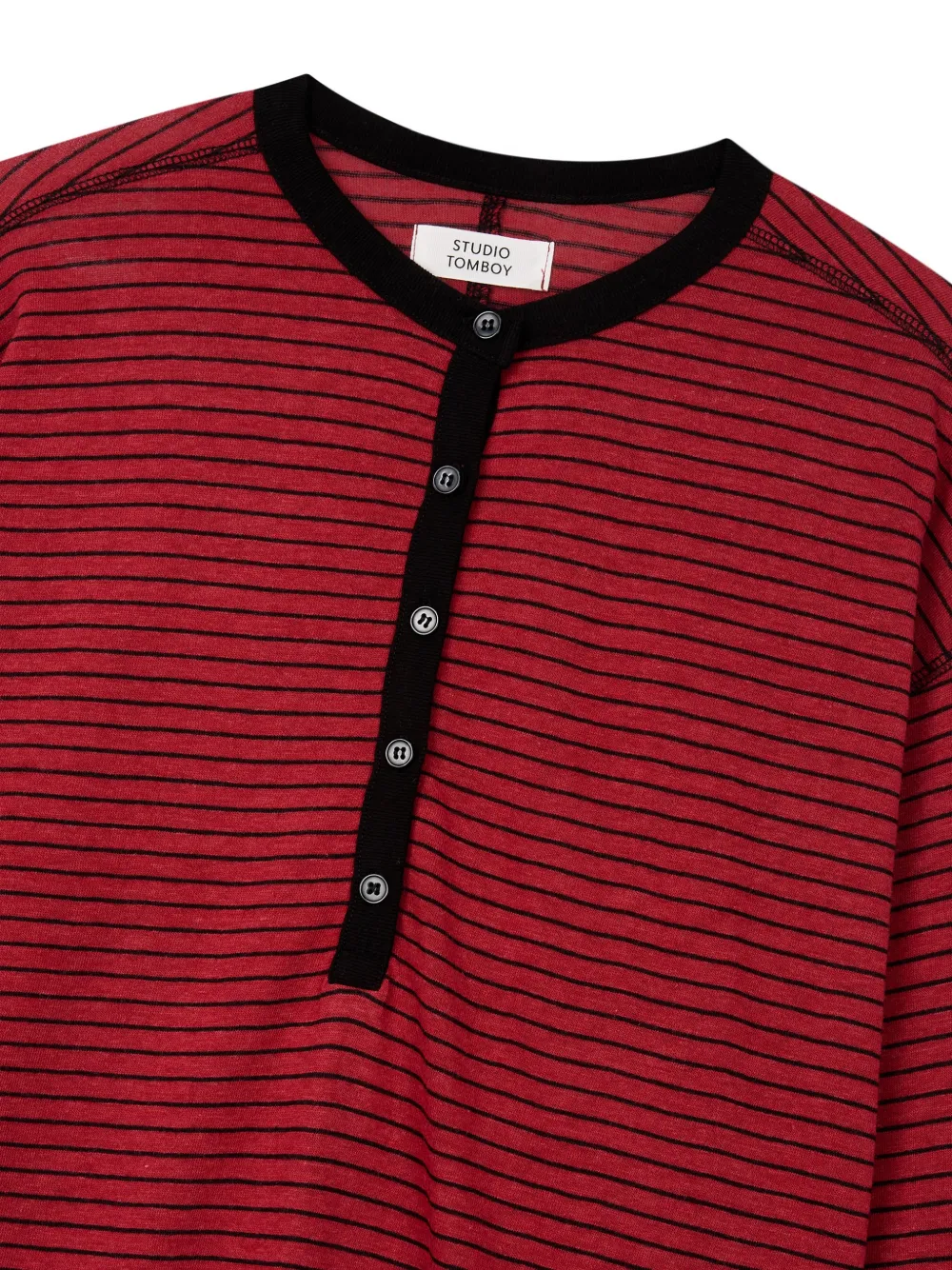 TOMBOY Gestreept T-shirt met henley-hals Rood