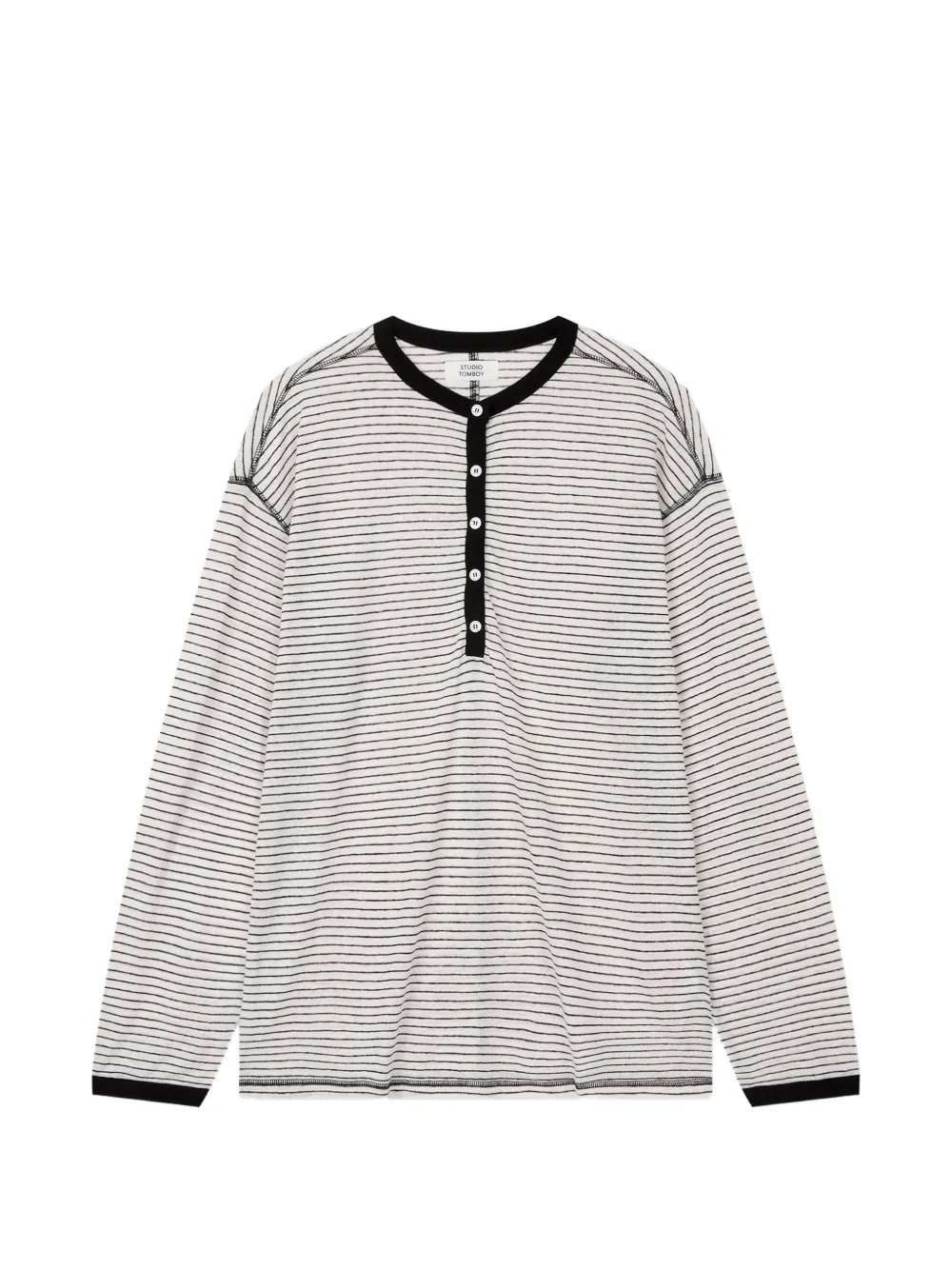 TOMBOY striped henley-neck T-shirt - Nude