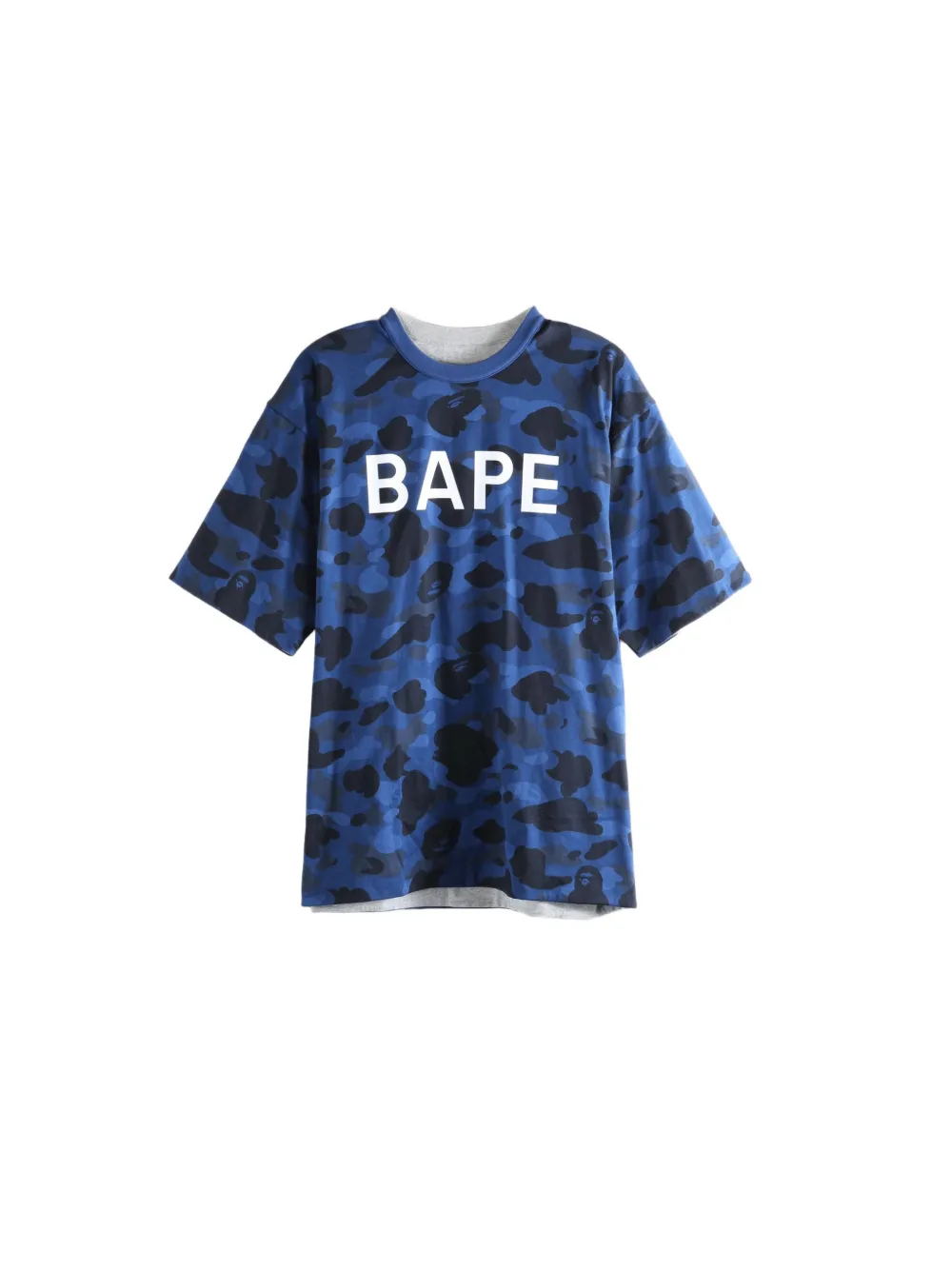 A BATHING APE T-shirt met camouflage-print en logo-print Blauw