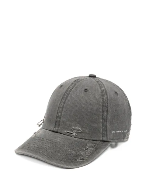STAY HUMAN ON EARTH distressed safety-pin baseball cap