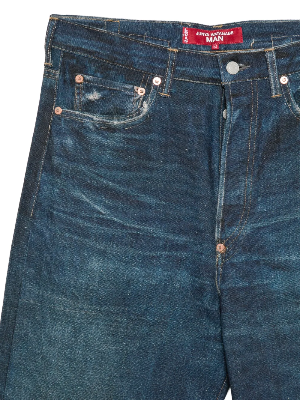 Junya Watanabe MAN Jeans met vervaagd effect en gespbandje Blauw
