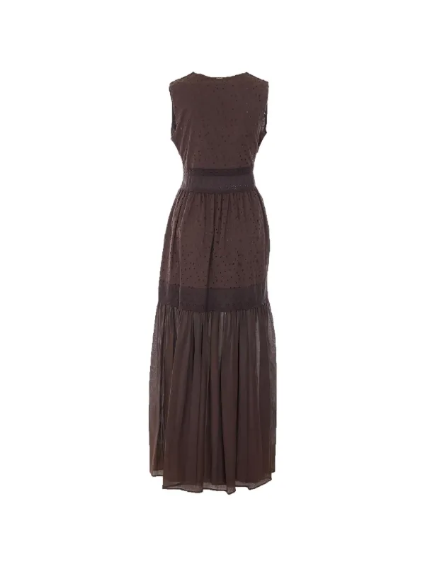 brown broderie dress Brown Embroidered Bow Babydoll Dress main image 1