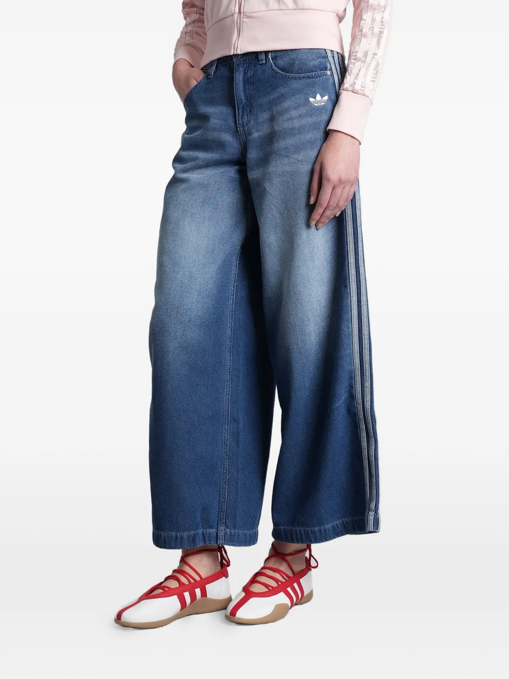 adidas 3-Stripe jeans met wijde pijpen Blauw