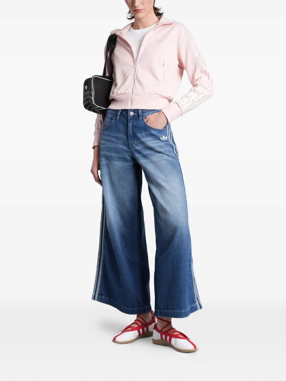 adidas 3-Stripe jeans met wijde pijpen Blauw