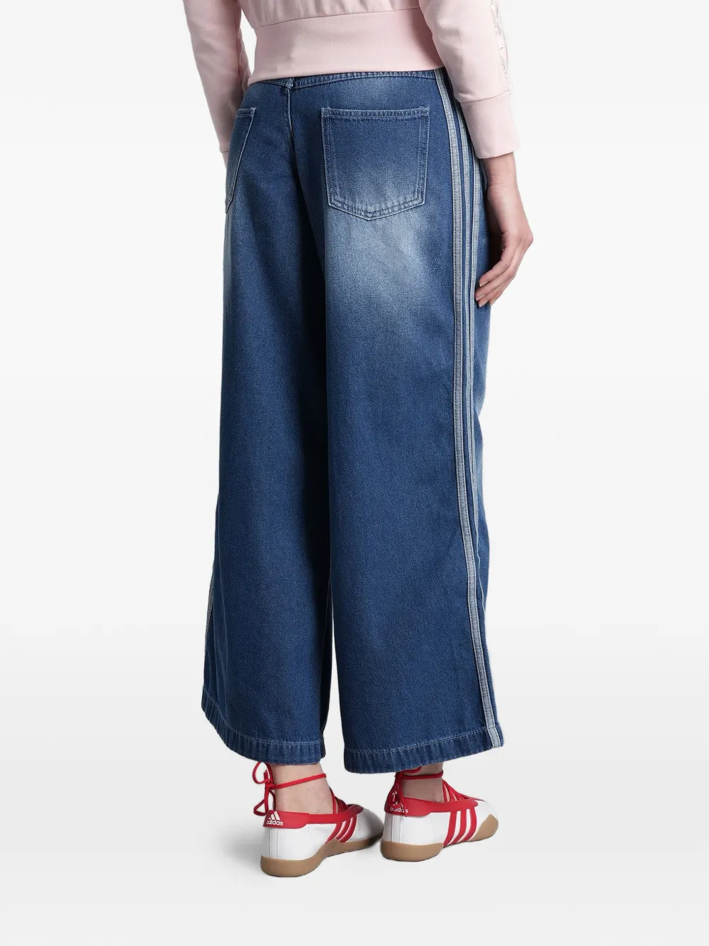 adidas 3-Stripe jeans met wijde pijpen Blauw