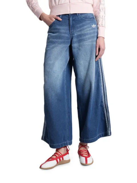 adidas Calça jeans wide leg com 3 listras