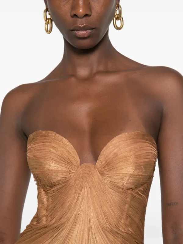 gold pleated long dress Maria Lucia Hohan Salima Maxi | Formal dress