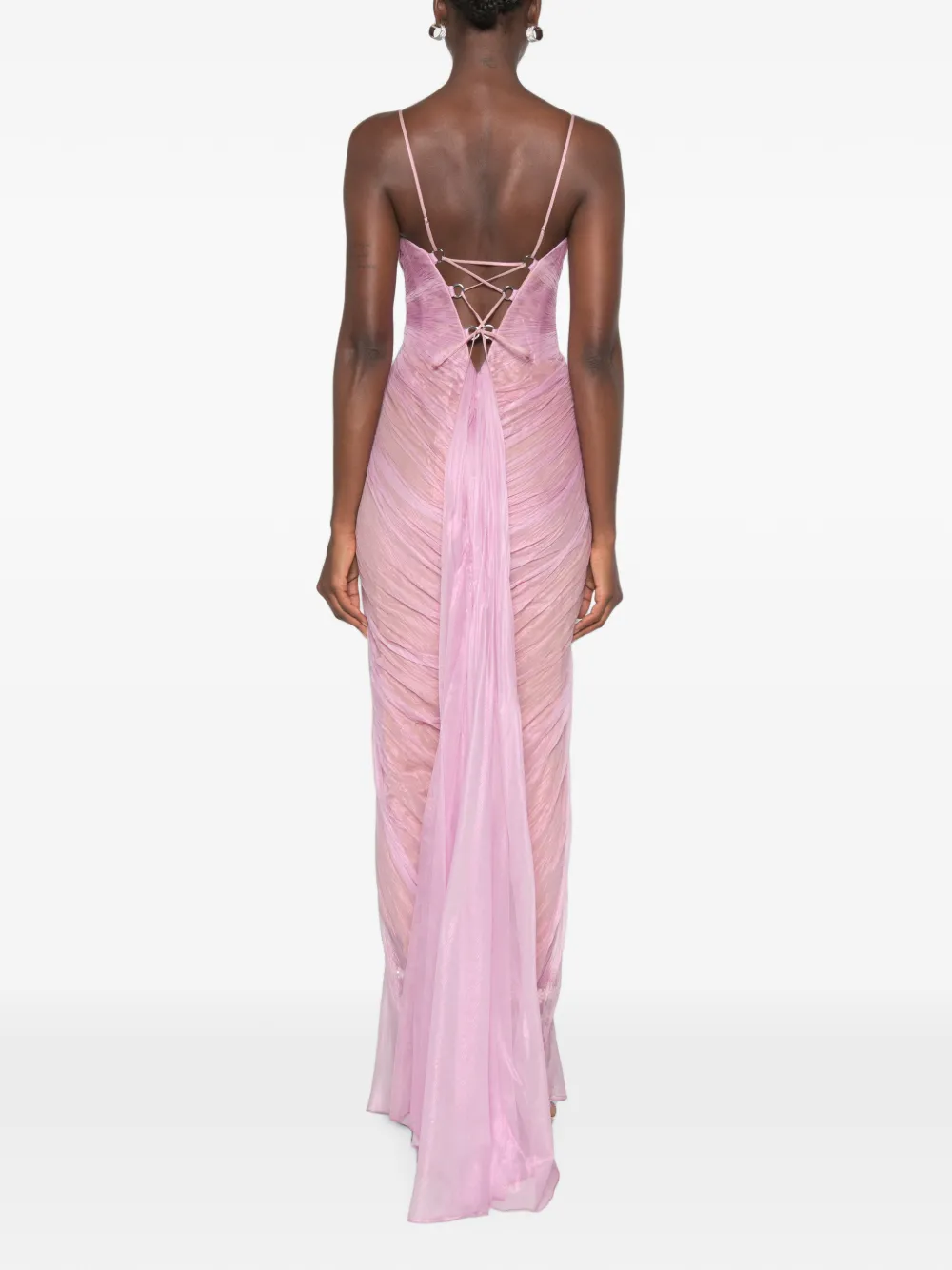 Maria Lucia Hohan Tomina maxi-dress met ruches en veters Roze