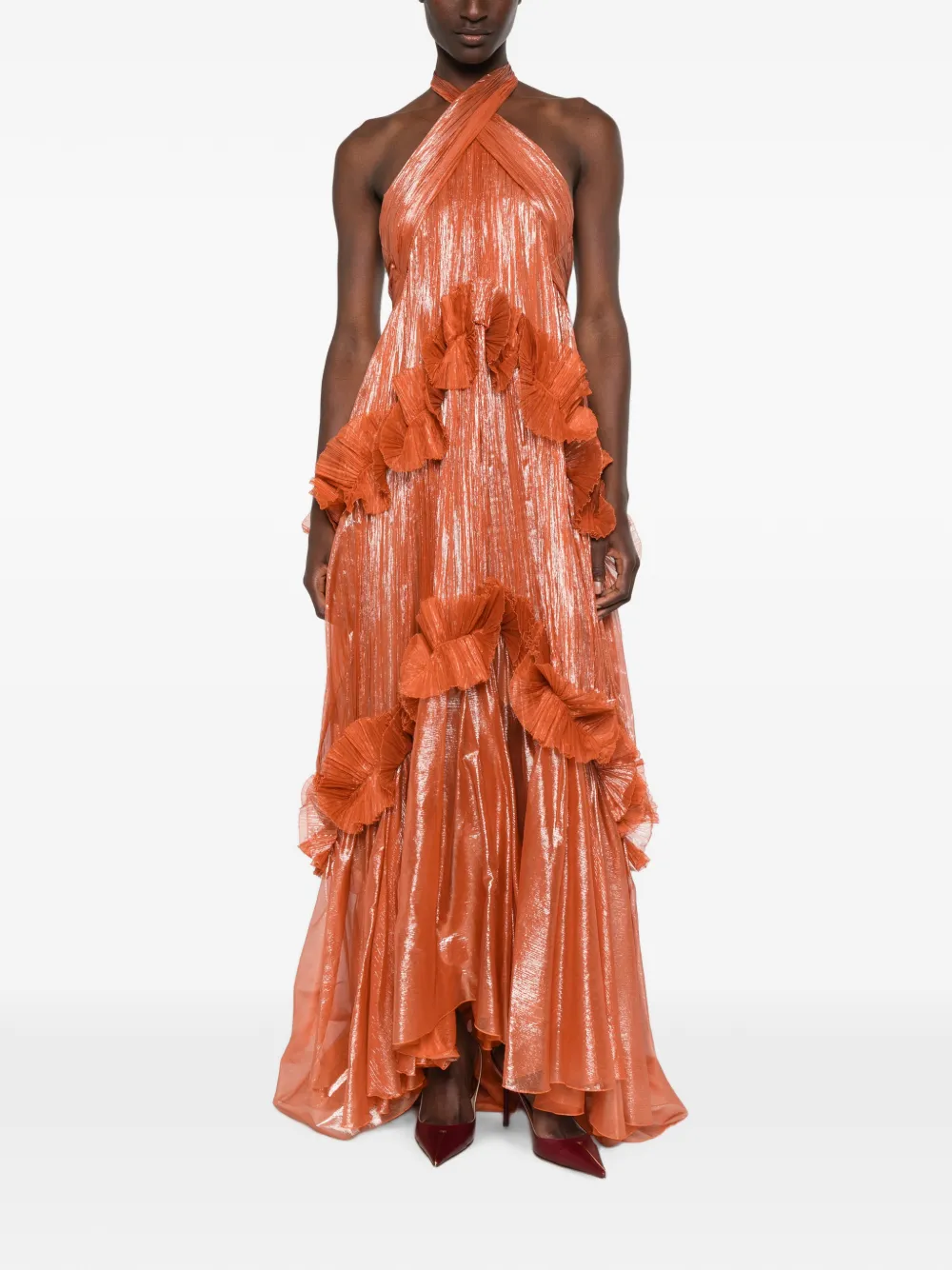 Maria Lucia Hohan Maxi-jurk met metallic-effect en ruches Oranje