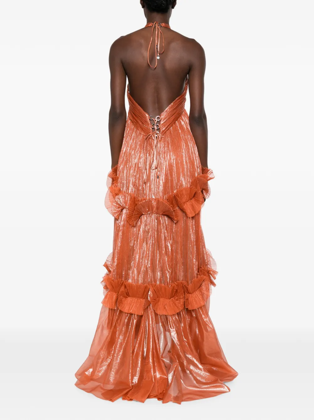 Maria Lucia Hohan Maxi-jurk met metallic-effect en ruches Oranje