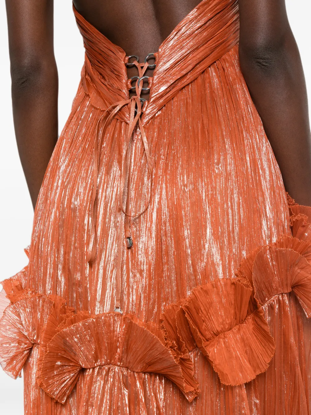 Maria Lucia Hohan Maxi-jurk met metallic-effect en ruches Oranje
