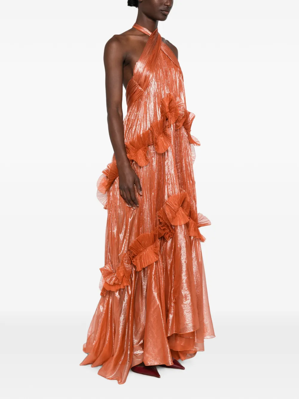 Maria Lucia Hohan Maxi-jurk met metallic-effect en ruches Oranje