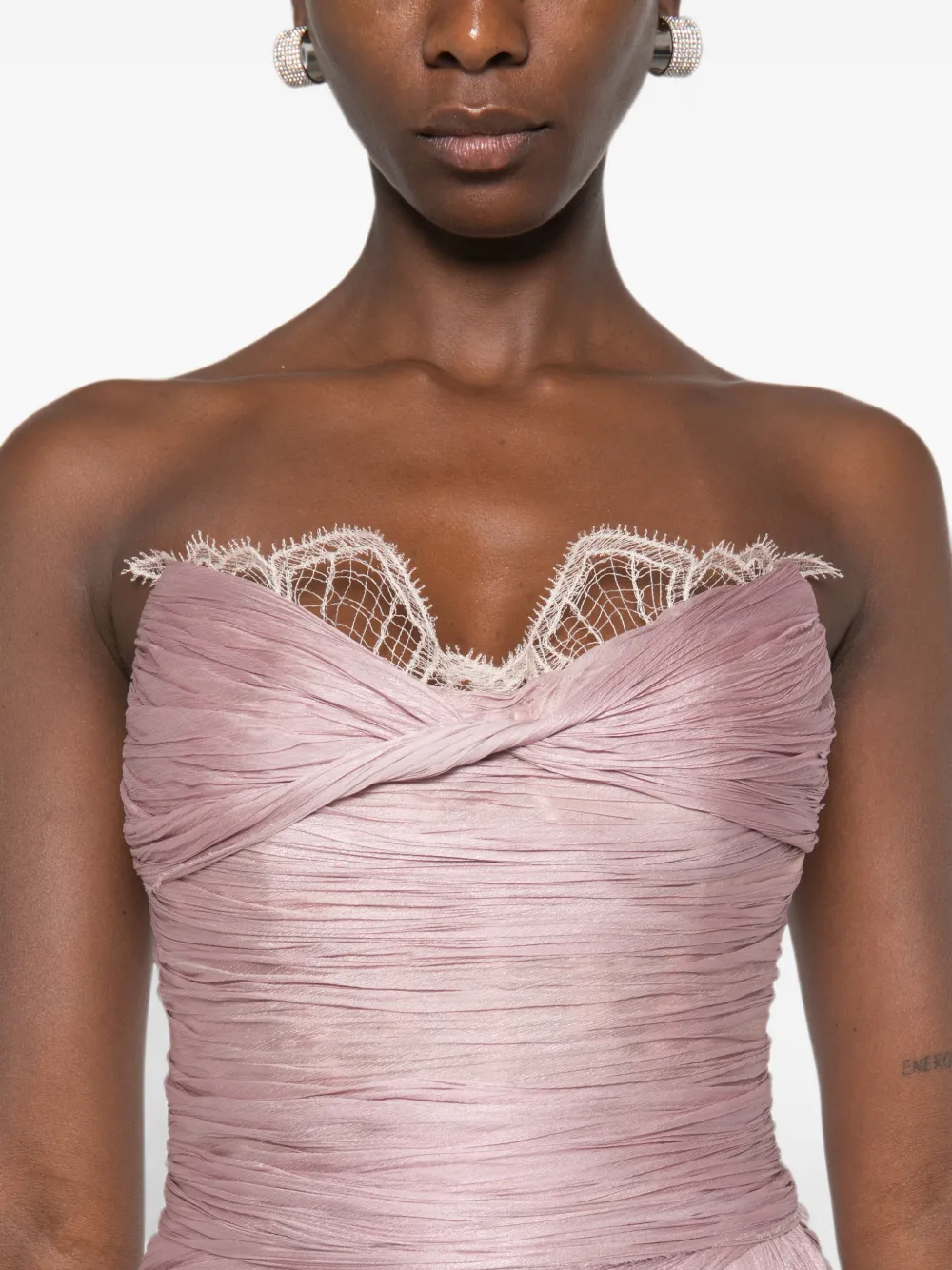 Maria Lucia Hohan Jolie X gedrapeerde maxi-dress met kanten afwerking Roze