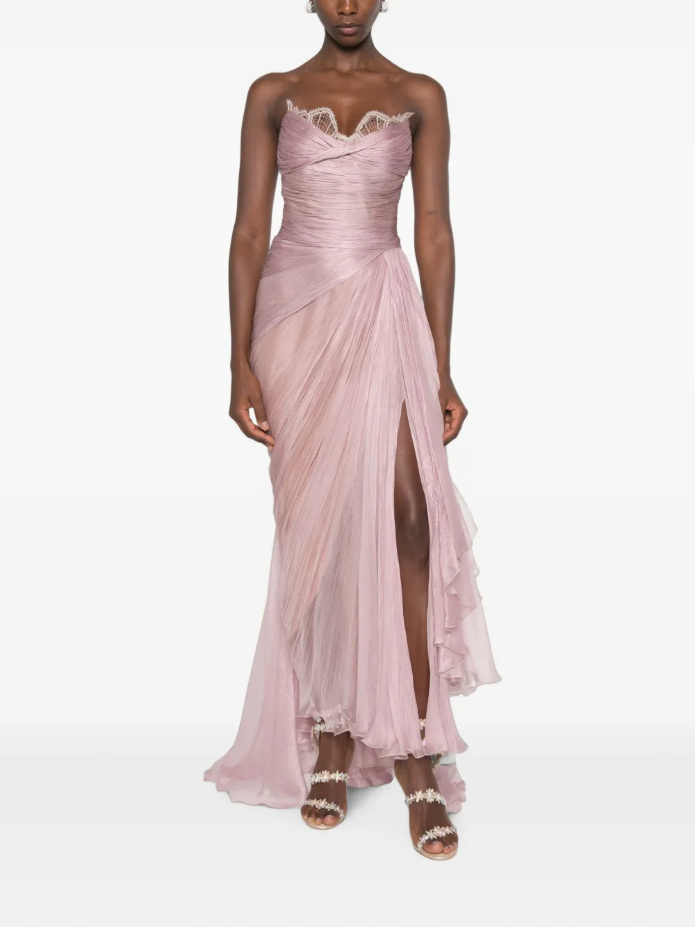 Maria Lucia Hohan Jolie X gedrapeerde maxi-dress met kanten afwerking Roze