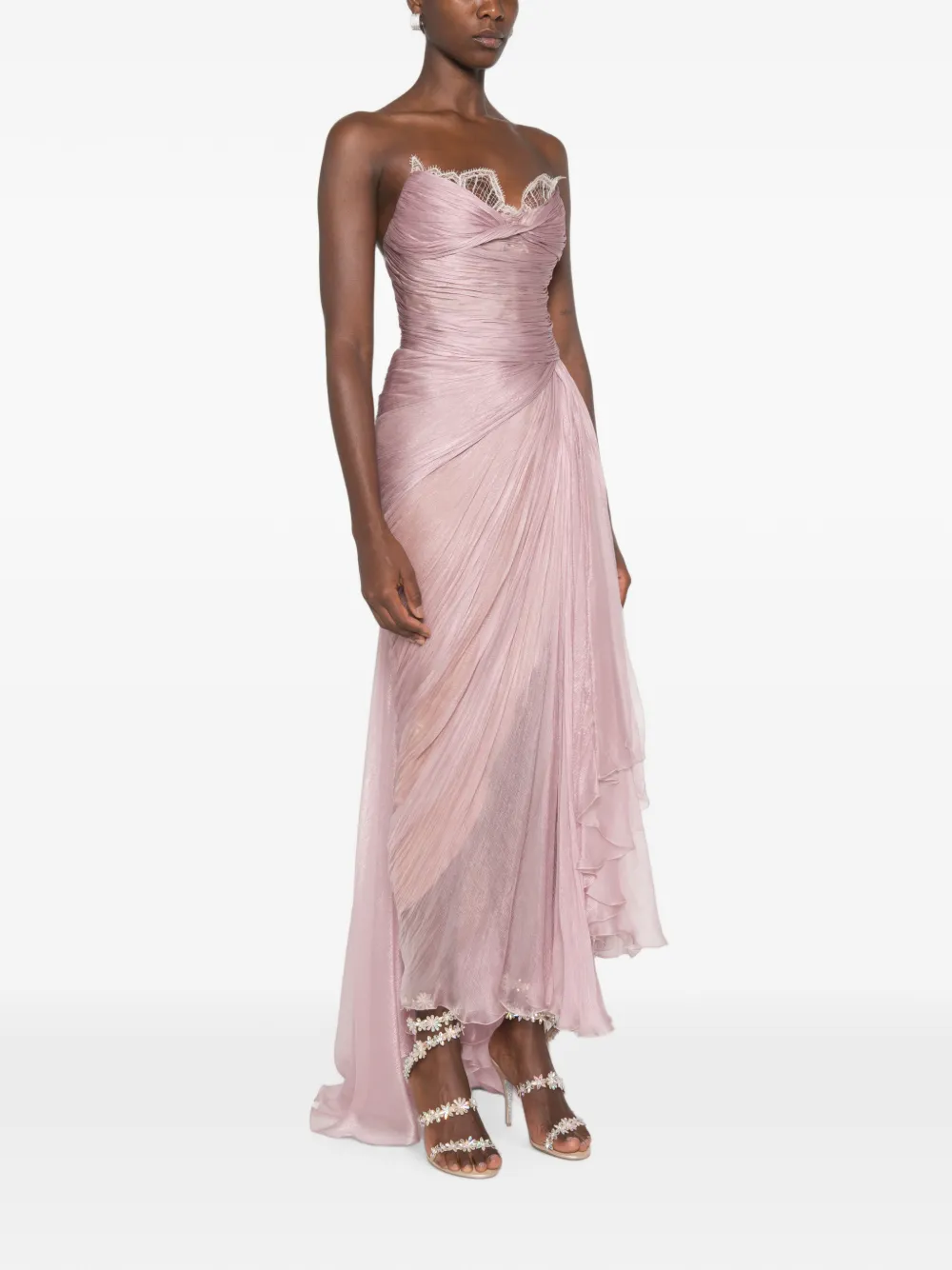 Maria Lucia Hohan Jolie X gedrapeerde maxi-dress met kanten afwerking Roze