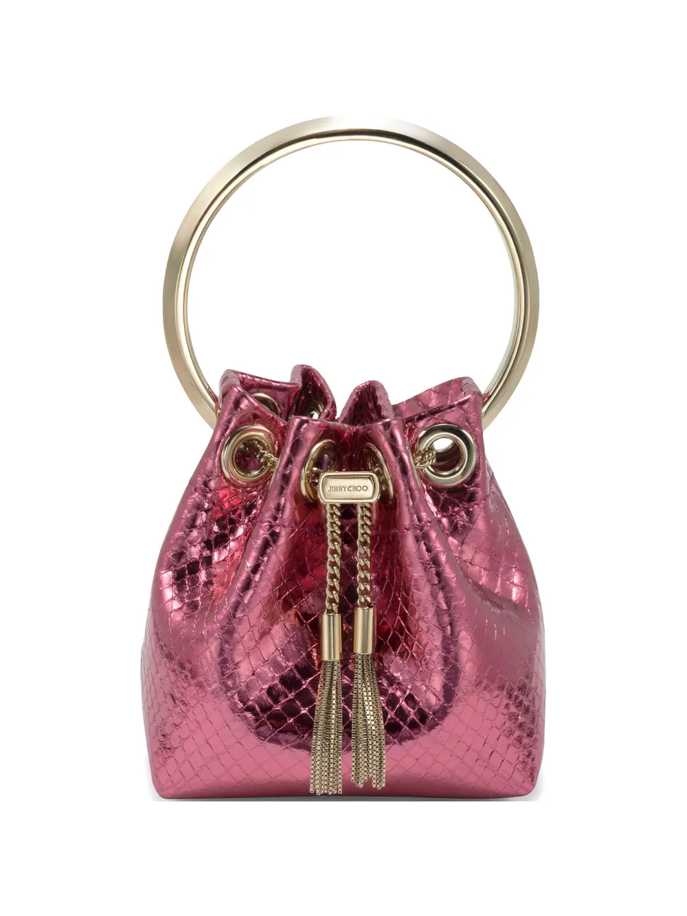Jimmy Choo Bon Bon metallic bucket bag - Rosa