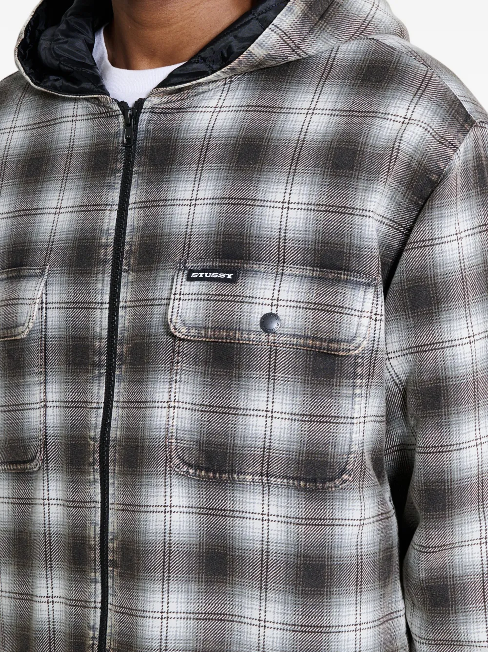 Stüssy Geruit jack met capuchon en rits Grijs