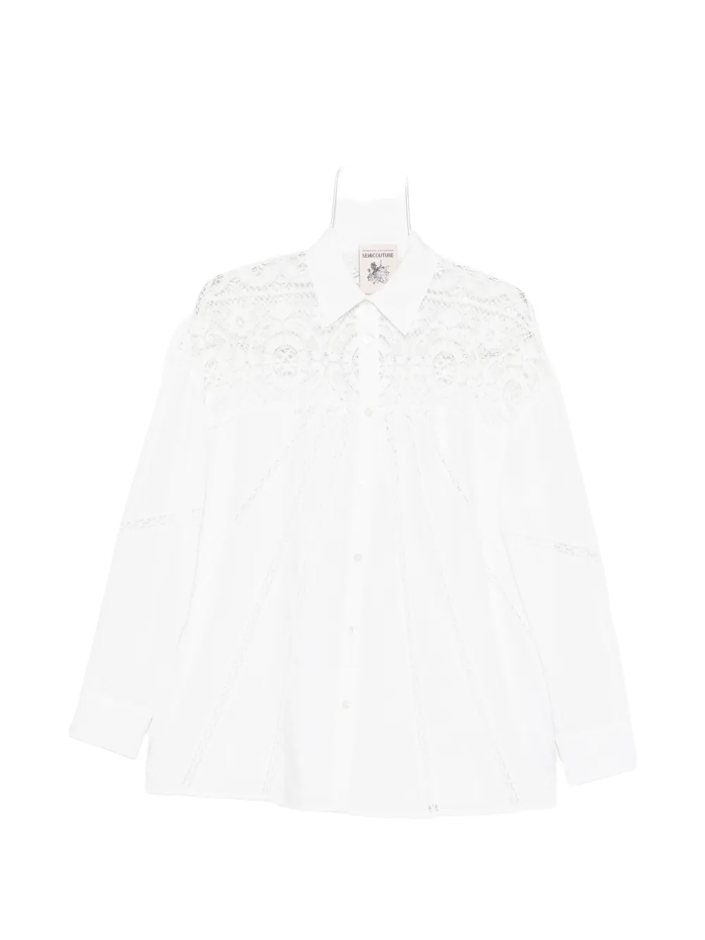Semicouture lace-panelled embroidered shirt - Bianco