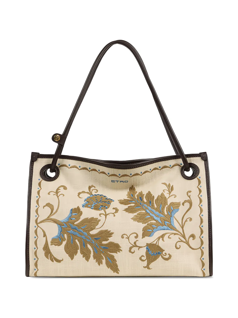 ETRO Eyes floral-embroidered leather-trimmed tote bag - Toni neutri