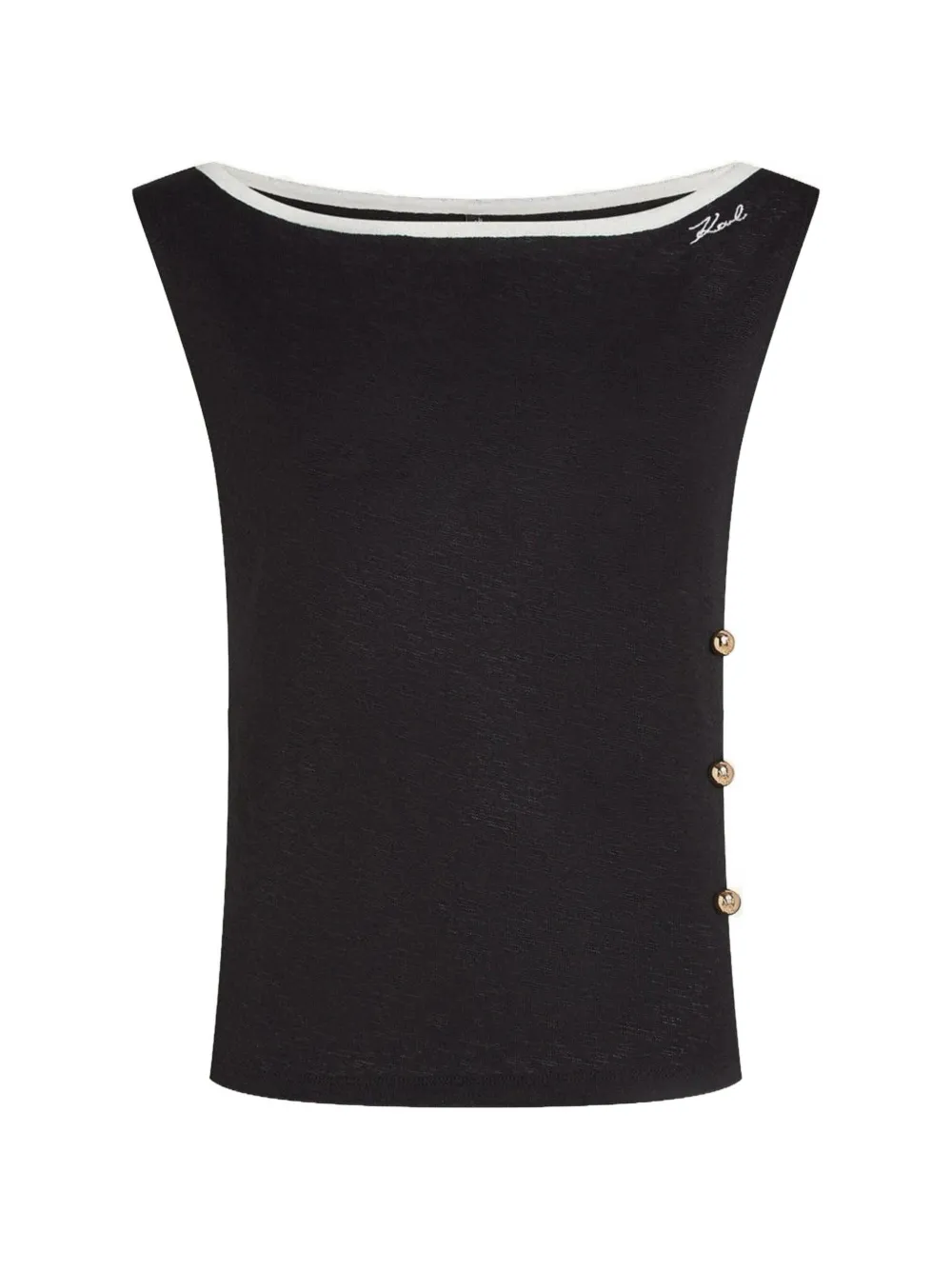 Karl Lagerfeld Signature Oberteil mit Knopfdetail - Schwarz