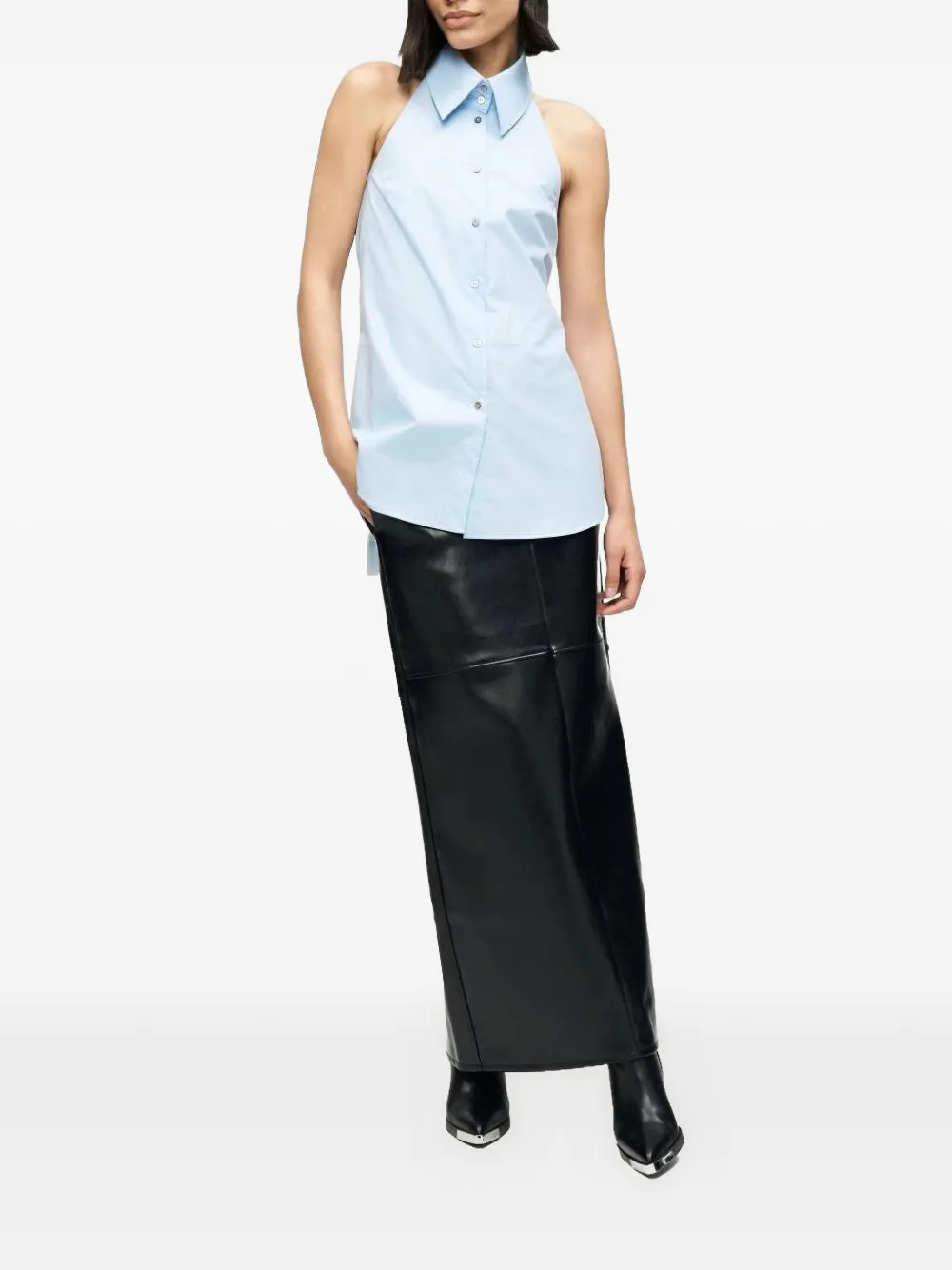 Karl Lagerfeld Popeline blouse met halternek Blauw