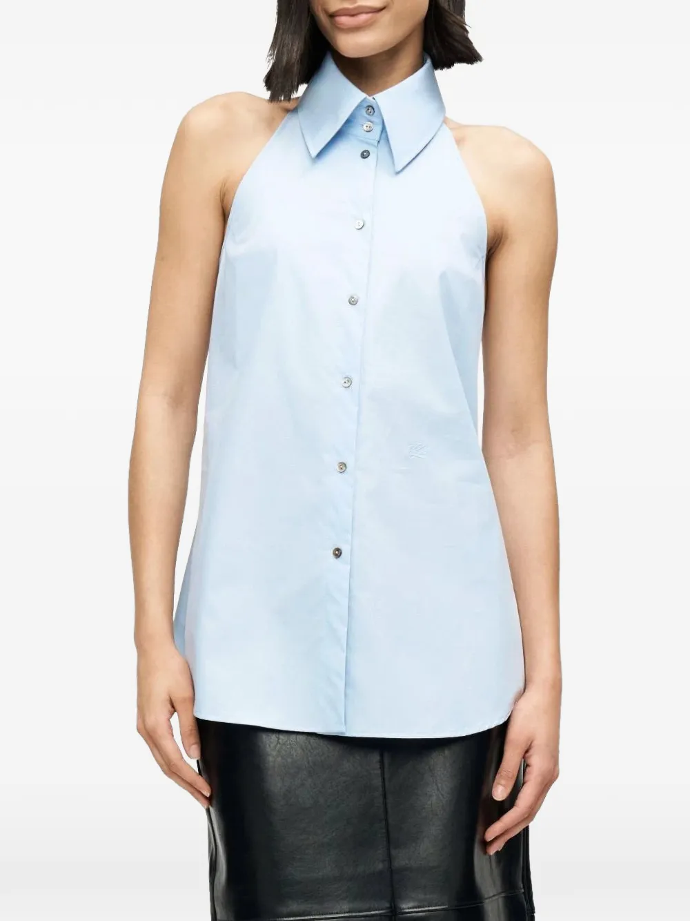 Karl Lagerfeld Popeline blouse met halternek Blauw