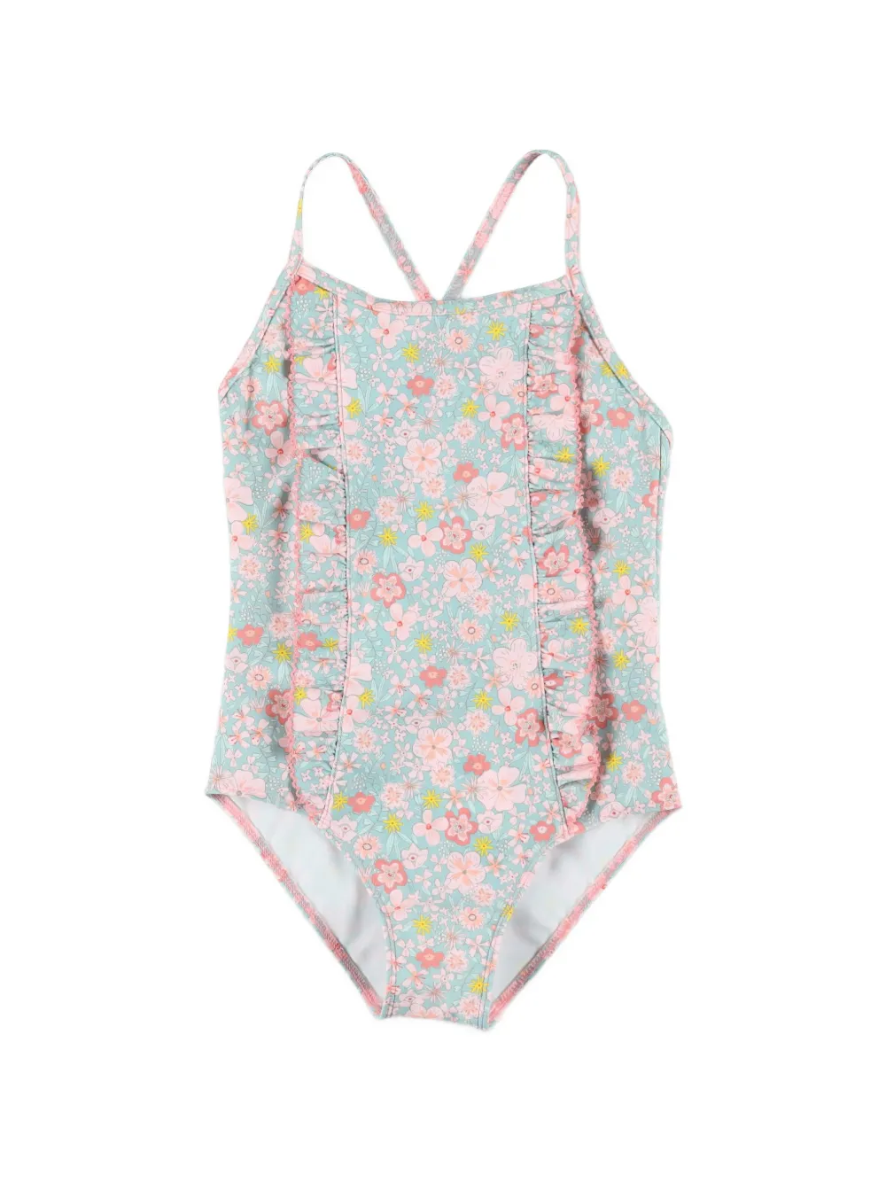Petit Bateau floral-print ruffled swimsuit - Blu