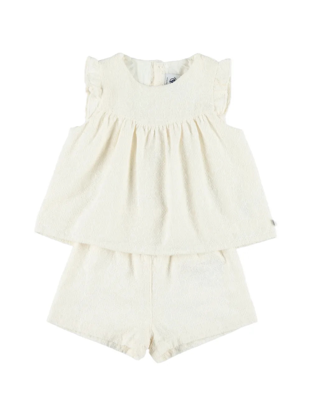 Petit Bateau heart-embroidered seersucker shorts set - Nude