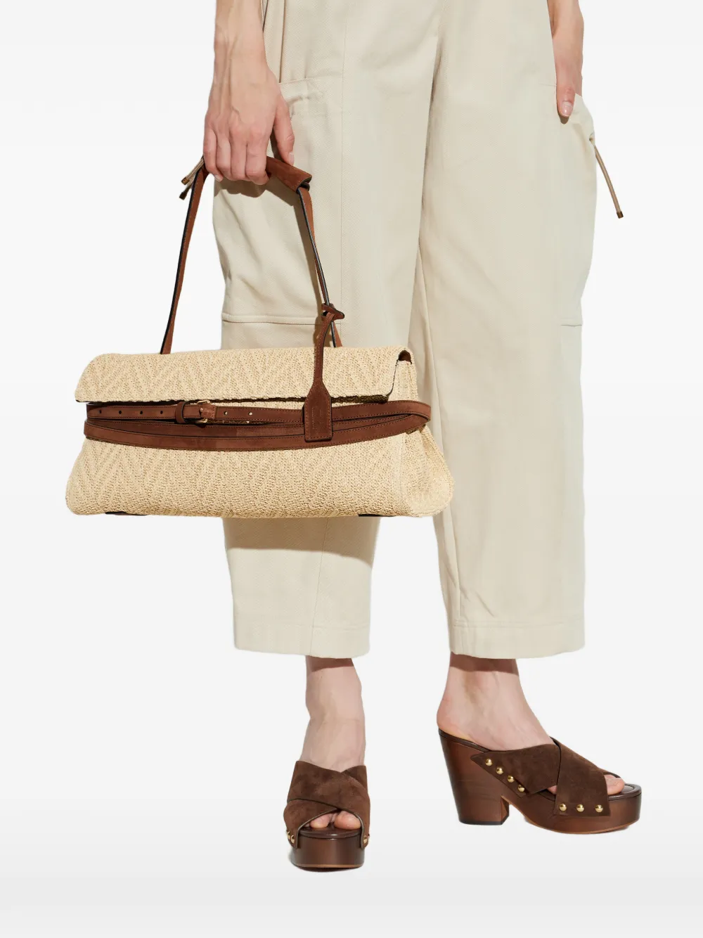 Moschino Geweven shopper met band Beige
