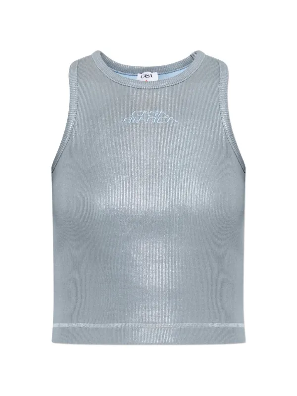 Casablanca Ribbed-knit Embroidered-logo Top in Blue