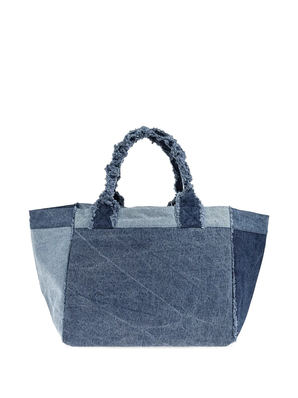 GANNI Shopper met patchwork en franje Blauw