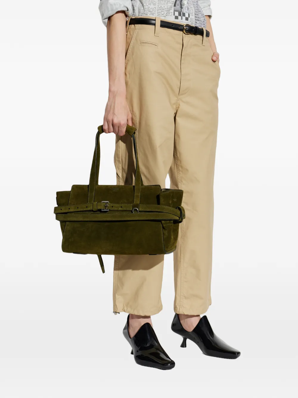 Moschino Tie Me leren shopper Groen