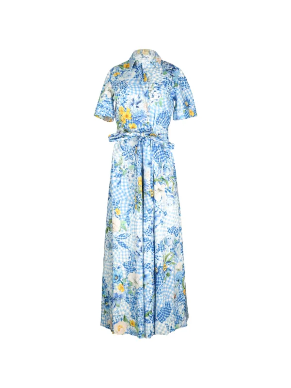 Mary Katrantzou Floral-print Gingham Maxi Dress in Blue