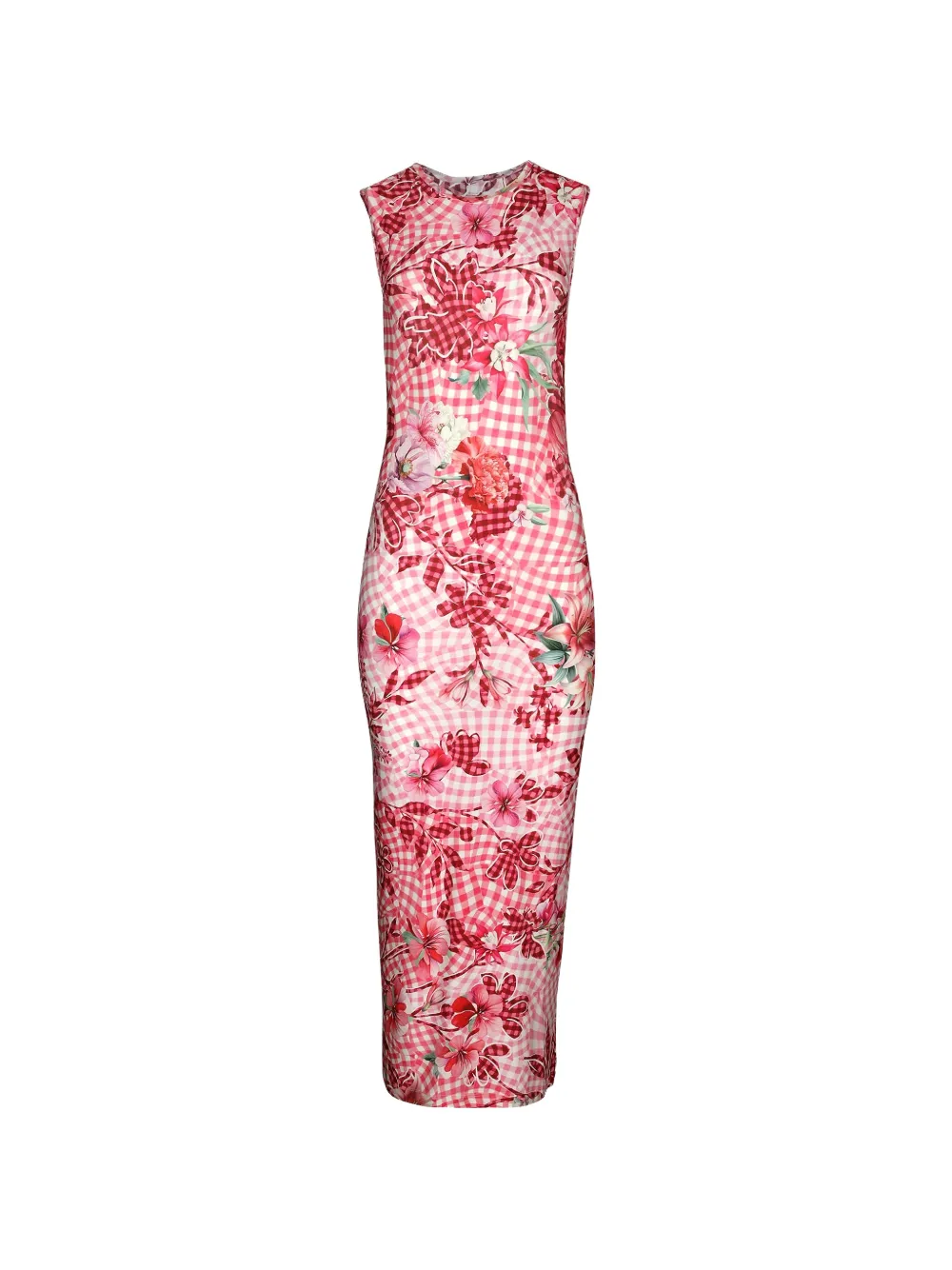 Mary Katrantzou Dionne Floral-print Gingham Midi Dress In Pink