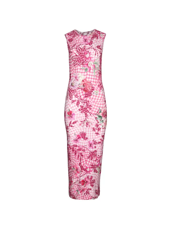 Mary Katrantzou Dionne Floral-print Gingham Midi Dress in Pink