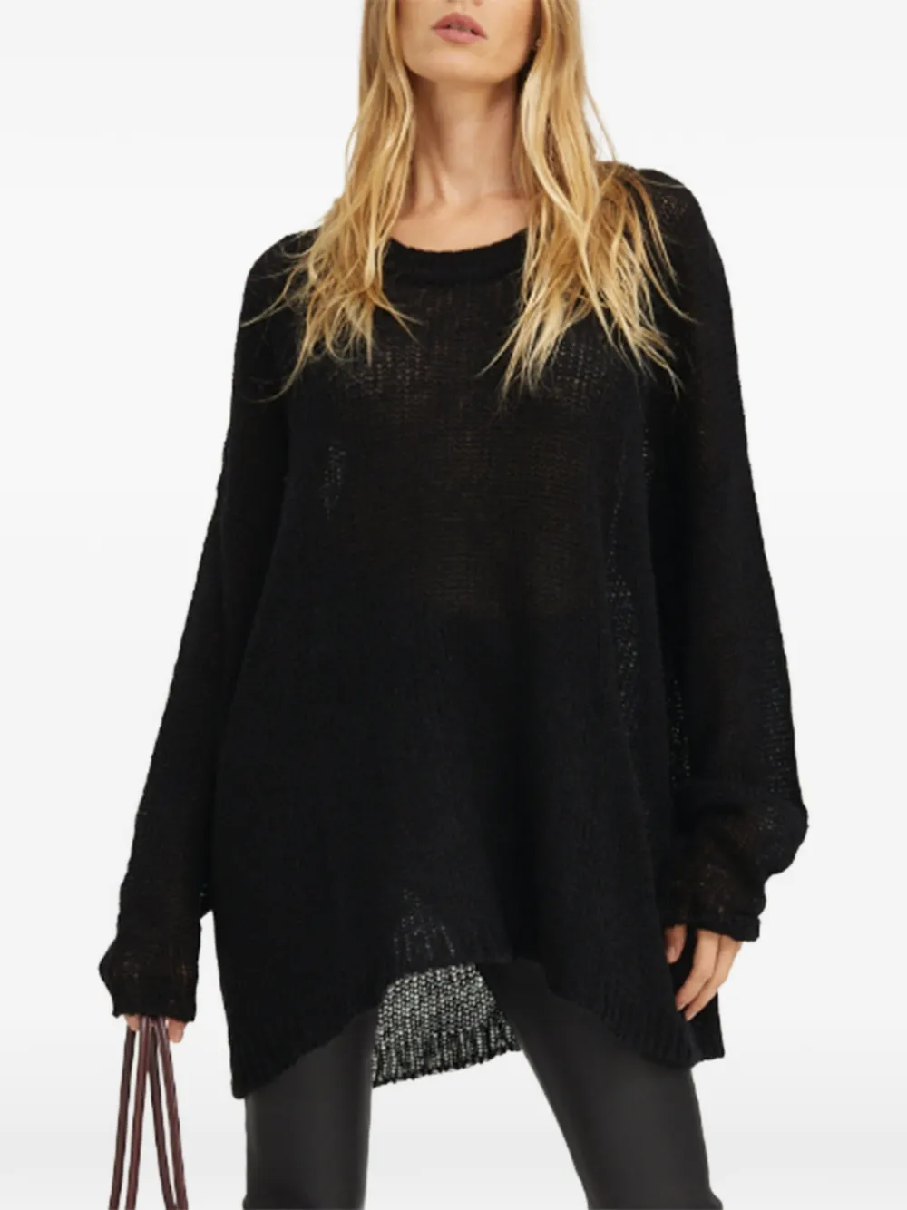 Sprwmn Jade Open-knit Sweater in Black, view 3