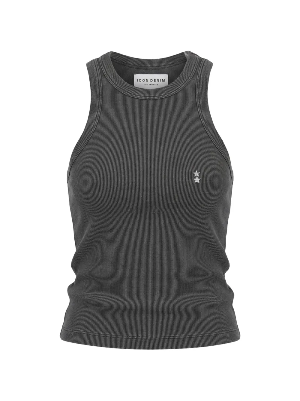ICON DENIM star-embroidered ribbed tank top - Grigio