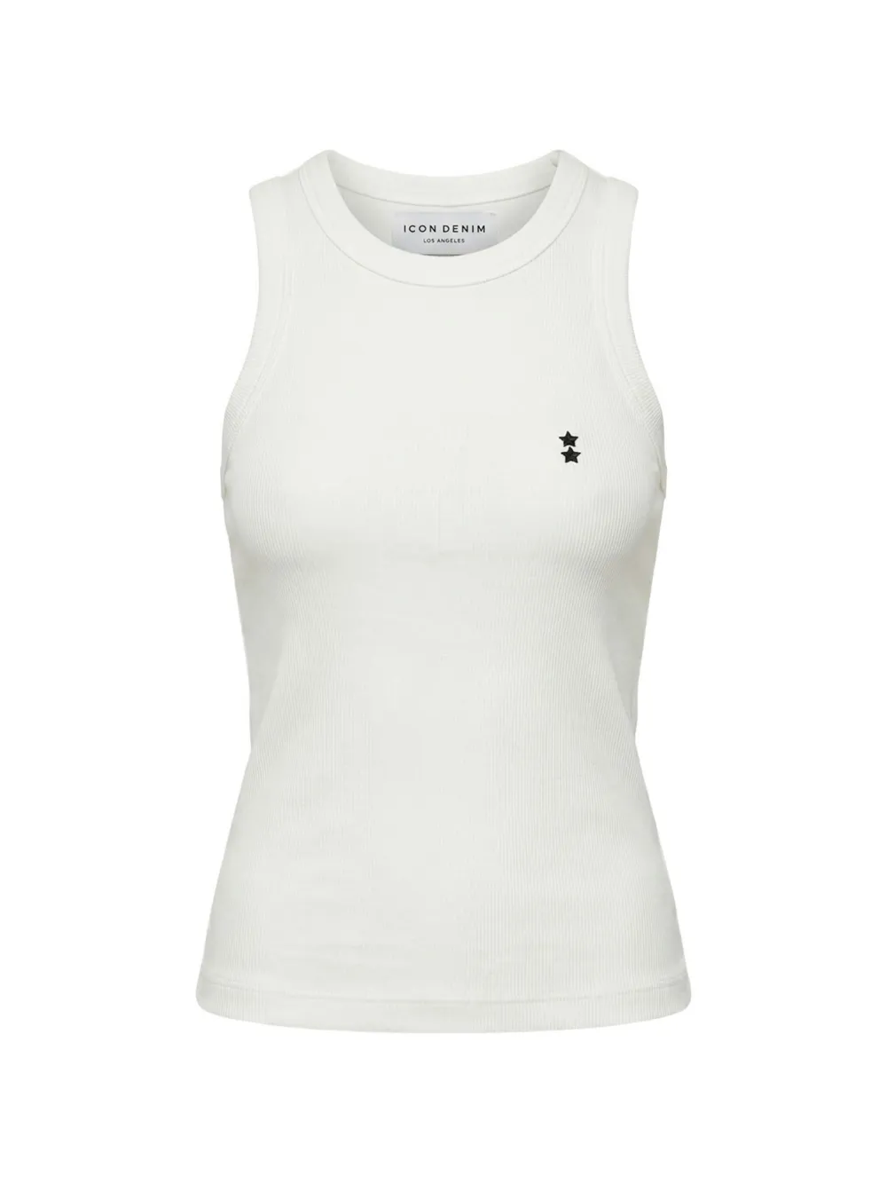 ICON DENIM star-embroidered ribbed tank top - Bianco